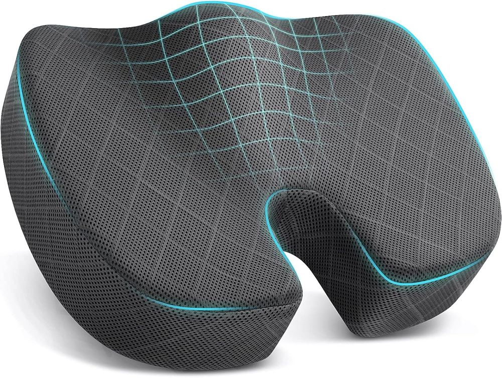 TushGuard Grey memory foam seat cushion, front view