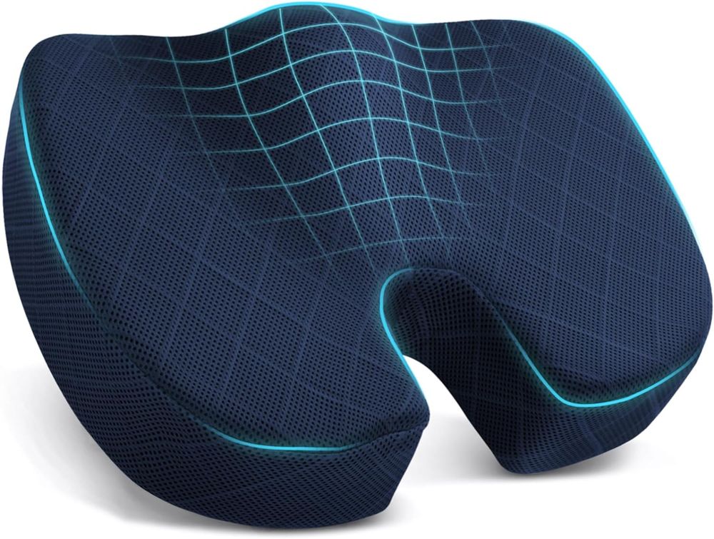 TushGuard Navy Blue memory foam seat cushion, front view